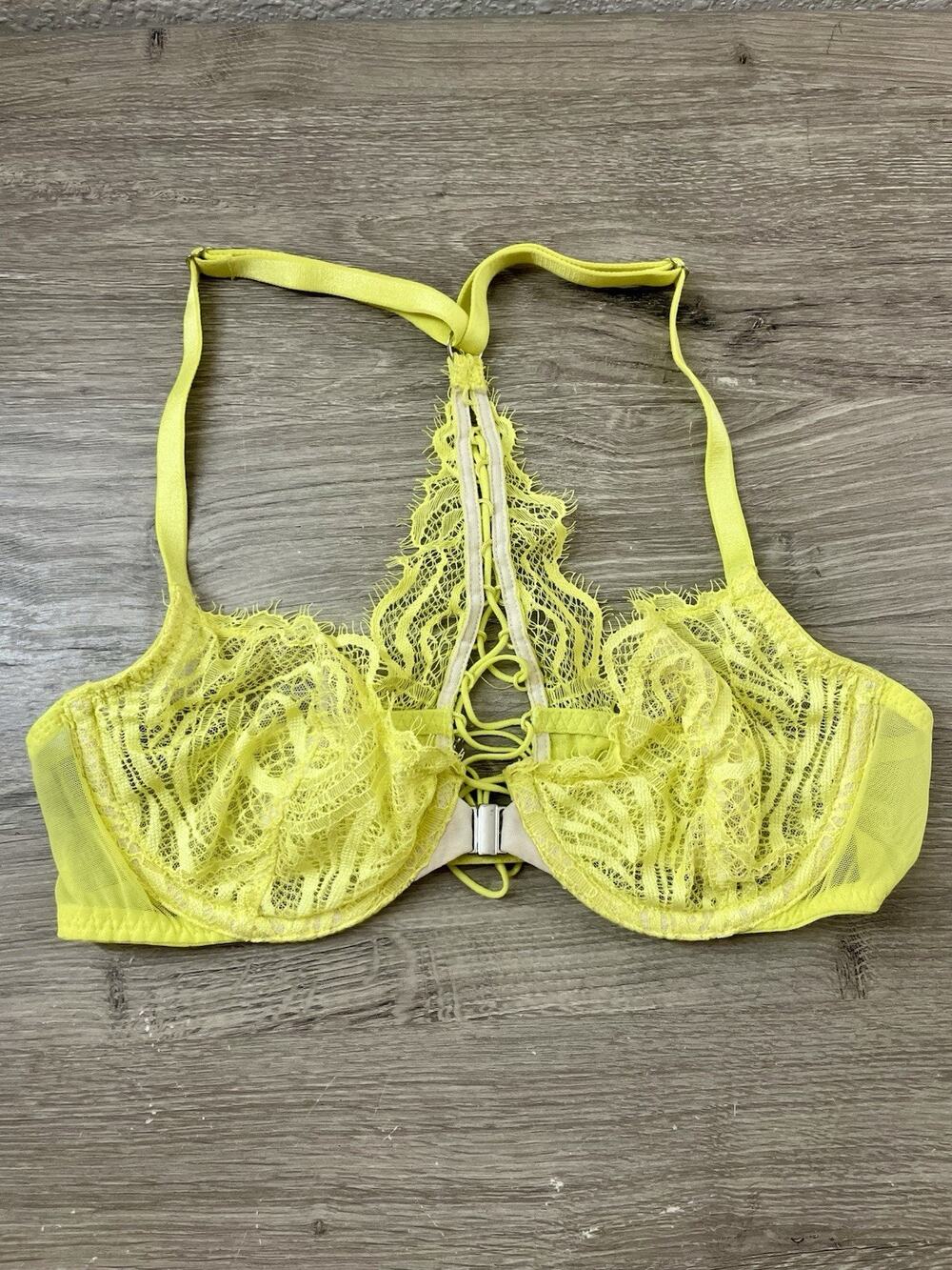 Victoria's Secret Very Sexy Unlined Demi Bra 32B Neon Yellow Limelight Lace